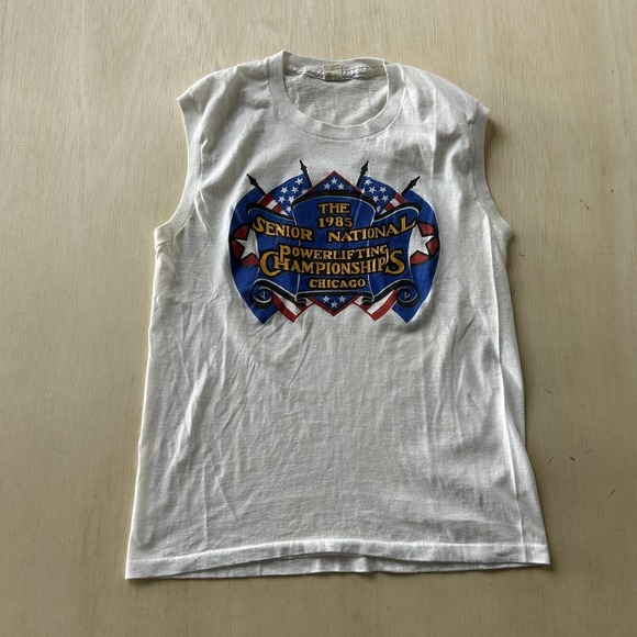 Screen Stars Tops - Vintage 1985 Senior National Powerlifting Shirt Womens Large White Chicago Tee
